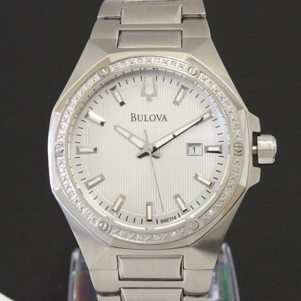 Bulova Men's Watch Diamond-Accent Bezel Integrated Bracelet Silver Textured Dial - Picture 6 of 15